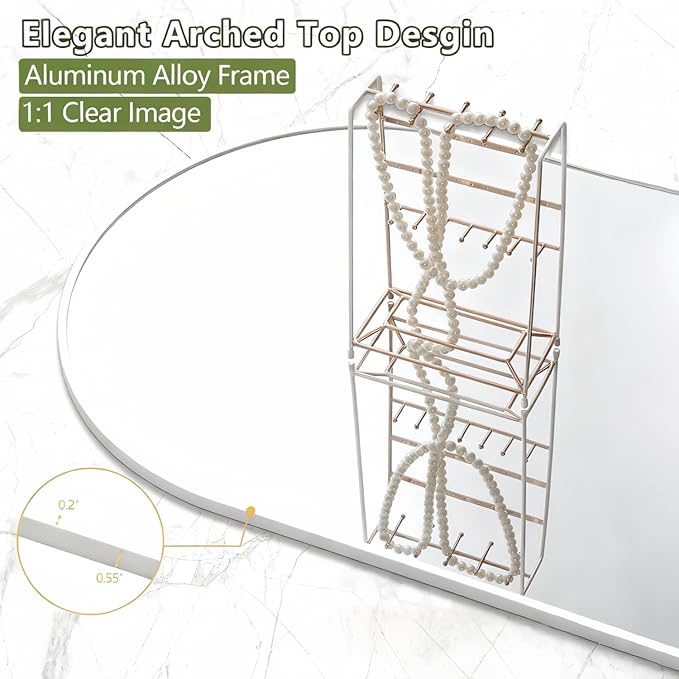 Dewfig Arched White Full Length Mirror, Full Body Mirrors - Image 4