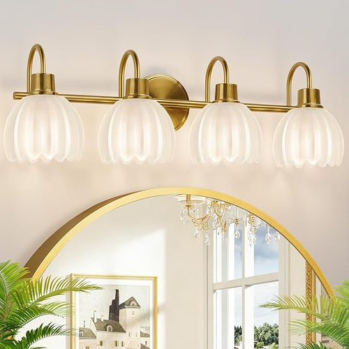 4-Light Bathroom Light Fixtures, Vintage Bathroom Vanity Lighting Fixtures Over by Meybiok