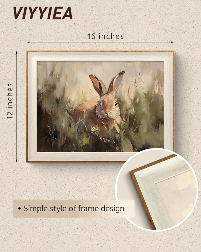 VIYYIEA Framed Wall Art for Living Room, Rabbit Canvas Prints Vintage Home Decor - Image 2