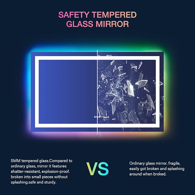 LOAAO 72”X40“ RGB LED Bathroom Mirror - Image 7