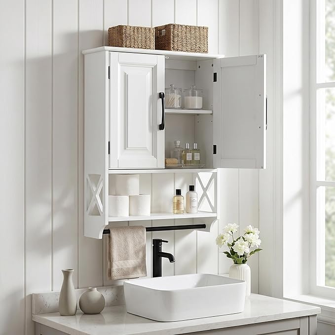 Bathroom Wall Cabinet, Adjustable Shelf & Towel Bar–Over Toilet Storage - Image 6