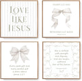 LARTSFRO Coquette Beige Bow Jesus Wall Art Decor Posters, Inspirational Bible by Unknown