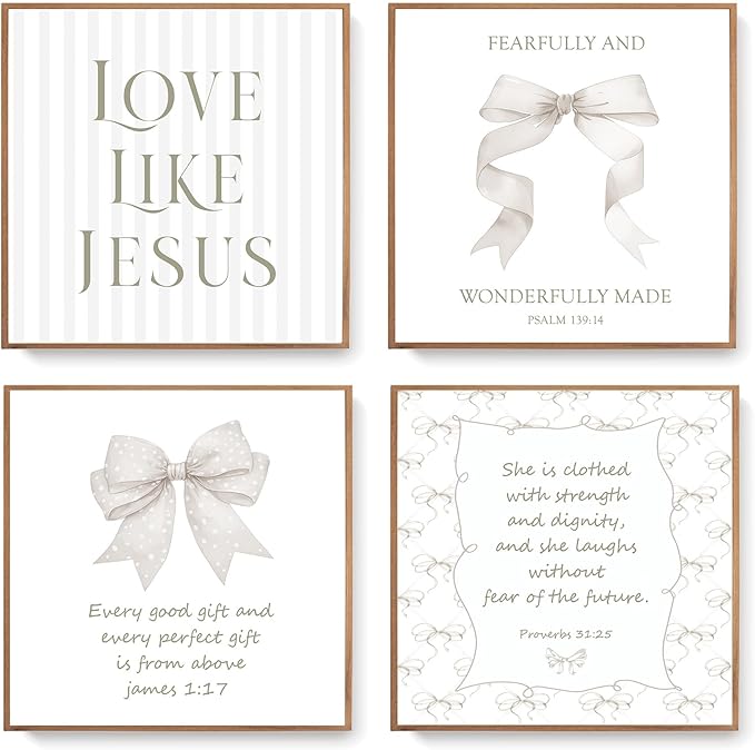 LARTSFRO Coquette Beige Bow Jesus Wall Art Decor Posters, Inspirational Bible by Unknown