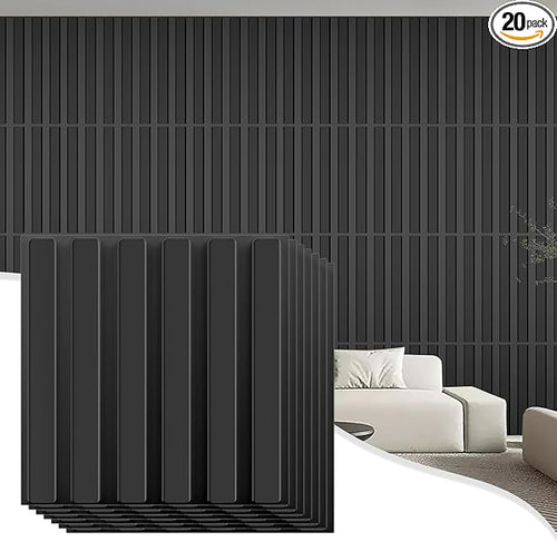 20 Pack 3D PVC Fluted Slat Wall Panels 12x12 Inch Covers 20 Sq.Ft Black by laapee