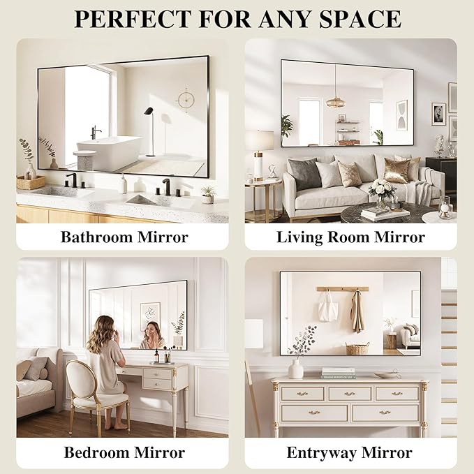 Koonmi Black Mirrors for Wall, 30x36 Inch Bathroom Mirror, Rectangular Wall - Image 7