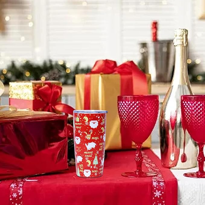 Water Cup, Christmas Tumbler, 20oz Christmas Theme Pattern Coffee Tumbler Stainless Steel Vacuum Insulated Coffee Mugs for Home Office Sport Party