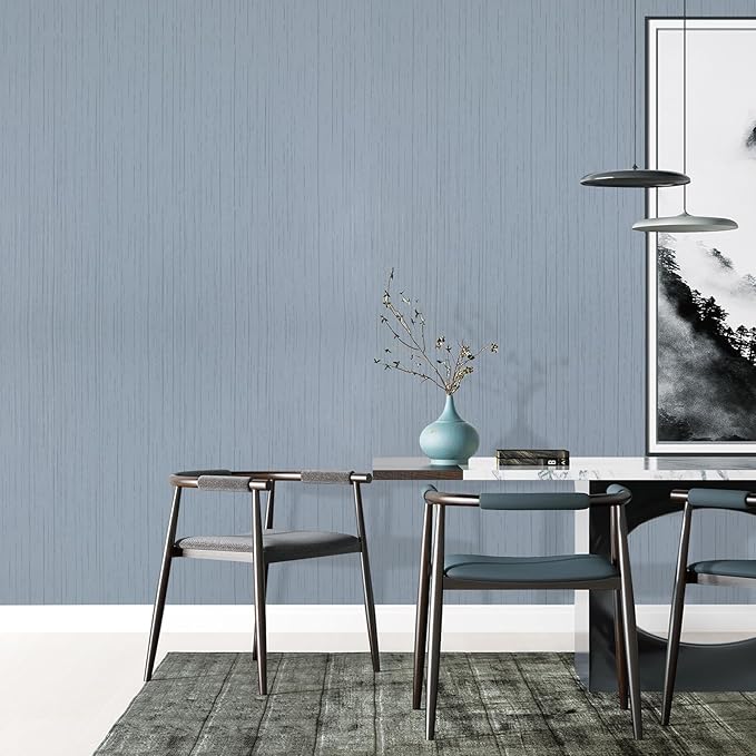 Grey Blue Grasscloth Peel and Stick Wallpaper 15.74" x 196.85" Textured Neutral - Image 6
