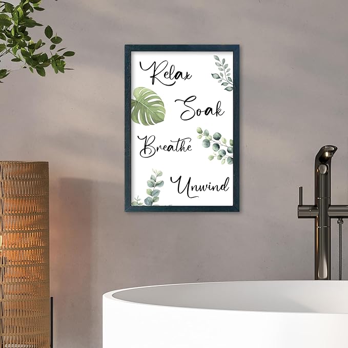 YWJKWLGS Boho Bathroom Wall Art, 11x16 Inch Green Eucalyptus Monstera Decor - Image 4