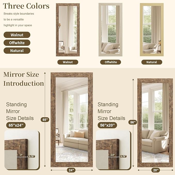 Syndra Modern Full Length Mirror Wood Frame, 65x24'' Large Floor Mirror - Image 5