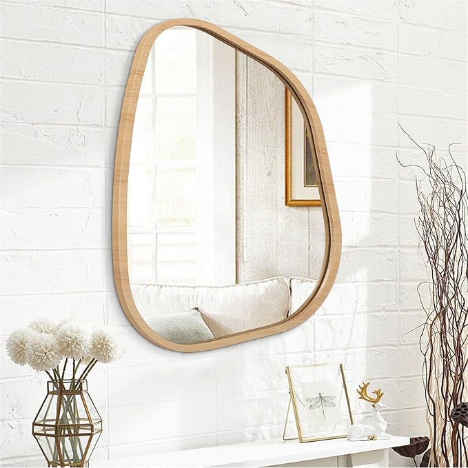 Irregular Bathroom Mirror Modern Wall Mirror Asymmetrical Wooden Framed Wall - Image 2