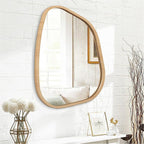 Irregular Bathroom Mirror Modern Wall Mirror Asymmetrical Wooden Framed Wall - Image 2