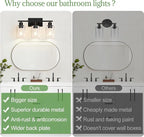 Indoi 3 Light Bathroom Light Fixtures, Matte Black Modern Vanity Lights - Image 2