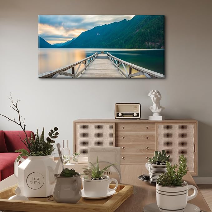 Olympic National Park Canvas Wall Art Crescent Lake Pictures Wood Dock Wall - Image 2