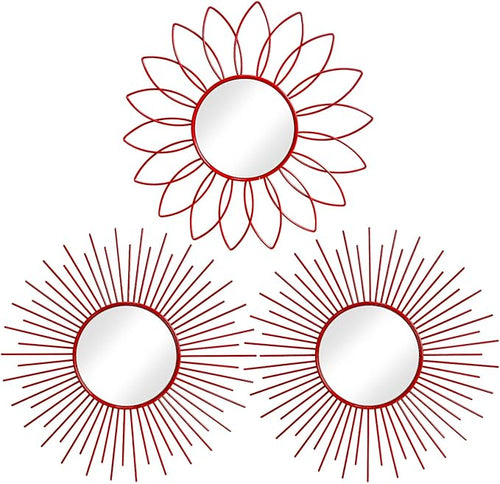 3 Pack Metal Mirrors for Wall Sunburst Wall Mirrors Home Décor Decorative by Uaussi