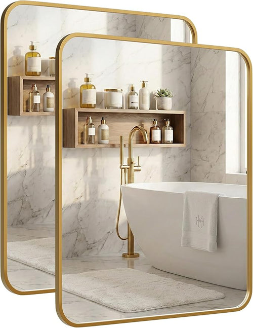 2-Pack 24x30 Inch Matte Gold Bathroom Vanity Mirrors | Flush Mount Deep Set by Pocetry