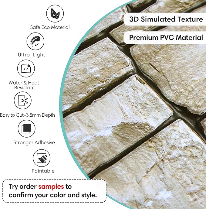 Commomy 12 pcs Faux Stone 3D Wall Panels Peel and Stick - Image 3
