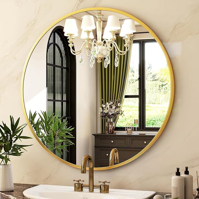 HARRITPURE Round Mirror 19.6 Gold Wall Mounted Circle Mirrors Vanity Mirror - Image 7