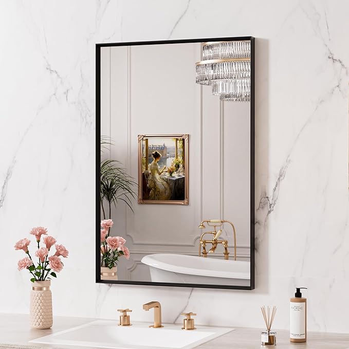 LOAAO Black Bathroom Mirror 32"X36" - Image 3