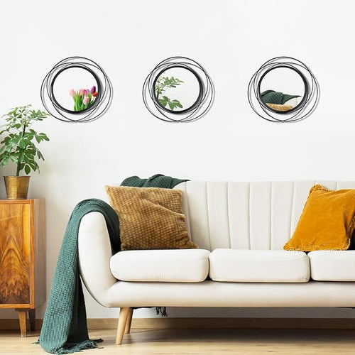 3 Set 9.5 Inch Black Circle Mirrors Wall Decor Iron Frame Wire Mirror Metal - Image 2