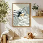 Funny Black Cat Wall Art Painting, Whimsical Cat in Stripe Bed Reading Wall - Image 8