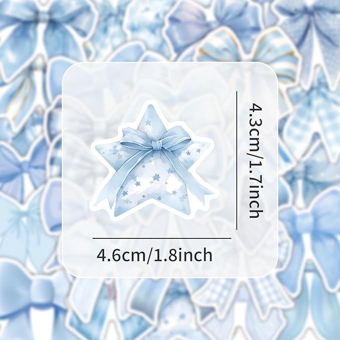 Blue Bow Stickers 50Pcs Vinyl Cute Aesthetic Bows Stickers for Water Bottle Scrapbook Laptop Luggage Helmet Bike Computer Motorcycle Skateboard,Waterproof Funny Trendy Decals for Teens Girls Women