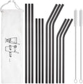 Hiware 12-Pack Black Stainless Steel Straws Reusable with Case - Metal Drinking Straws for 30oz and 20oz Tumblers Dishwasher Safe, 2 Cleaning Brushes Included