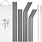 Hiware 12-Pack Black Stainless Steel Straws Reusable with Case - Metal Drinking Straws for 30oz and 20oz Tumblers Dishwasher Safe, 2 Cleaning Brushes Included