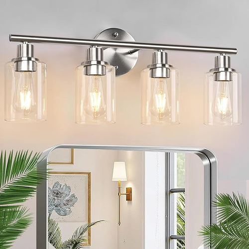 4-Light Bathroom Light Fixtures, Brushed Nickel Modern Vanity Lights Over Mirror by Zarbitta