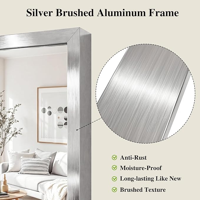 Koonmi Silver Rectangle Wall Mirror, 26x38 Inch Bathroom Mirror, Aluminum Frame - Image 7