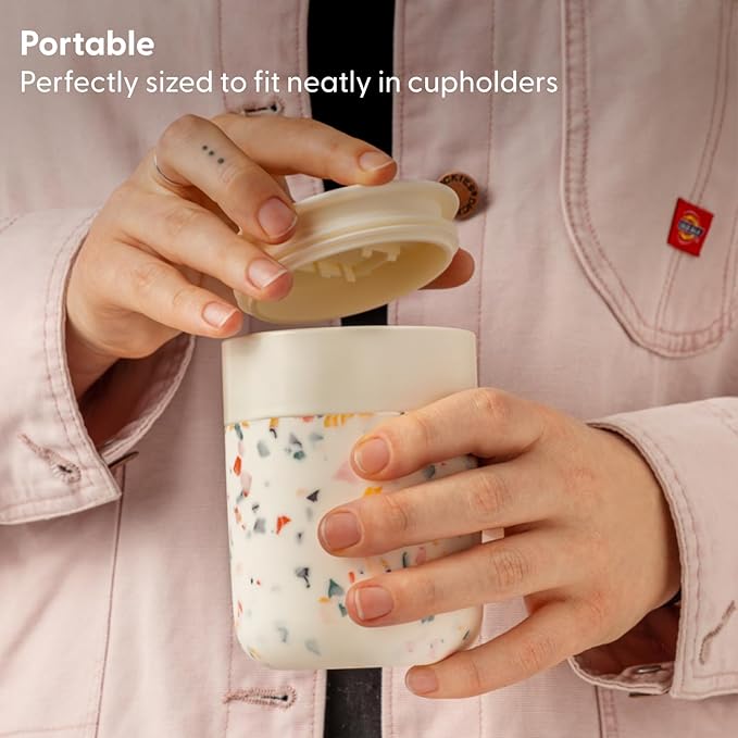 W&P Porter Ceramic Mug w/ Protective Silicone Sleeve, Mint 12 Ounces | On-the-Go | Reusable Cup for Coffee or Tea | Portable | Dishwasher Safe