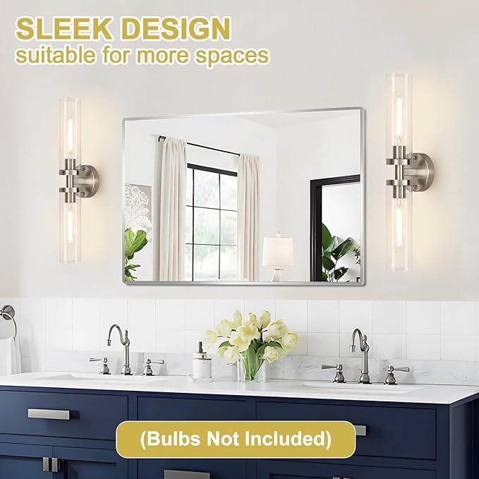 Wall Sconces Set of Two, Hardwired Brushed Nickel Bathroom Sconces Wall Lighting - Image 6