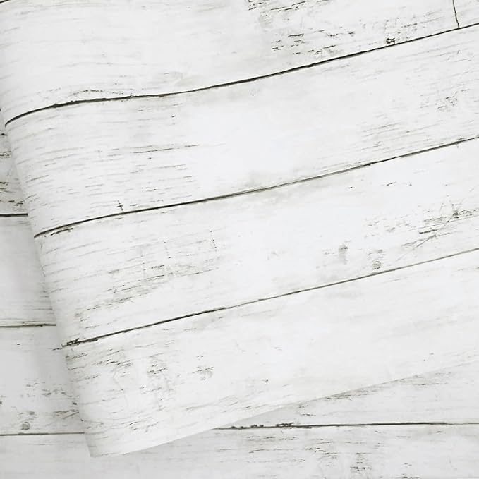 Abyssaly White Grey Wood Self Adhesive Paper 17.71 in X 32.8 Ft Removable Wood by Abyssaly