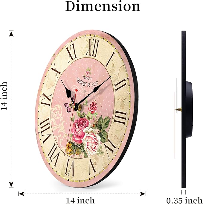 VIKMARI Home 14 Inch Battery Operated Silent Non-Ticking Vintage Wall Clock - Image 2