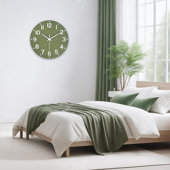HZDHCLH Wall Clock 8 Inch Silent Non Ticking Wood Battery Operated Green Wooden - Image 8