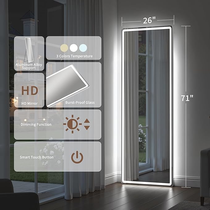 Full Length Mirror with Lights, Full Body Dressing Standing Mirrors with - Image 6