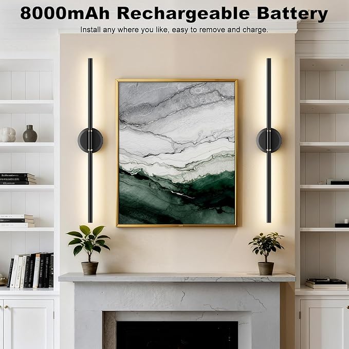 Battery Operated Wall Sconces Set of 2, Dimmable 8000mAh Rechargeable Wall - Image 4
