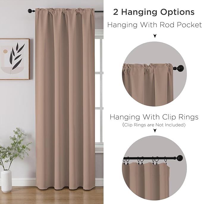 CUCRAF Khaki Blackout Curtains 63 inch Length 2 Panels Set, Rod Pocket Room - Image 3
