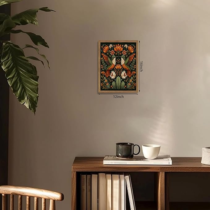 Framed Mexican Hummingbird Wall Art, Vintage Birds Animal Canvas Wall Decor - Image 3