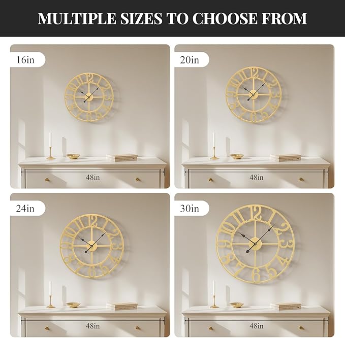Cuspin 20 Inch Wall Clock Gold, Large Decorative Wall Clocks Battery-Operated - Image 6