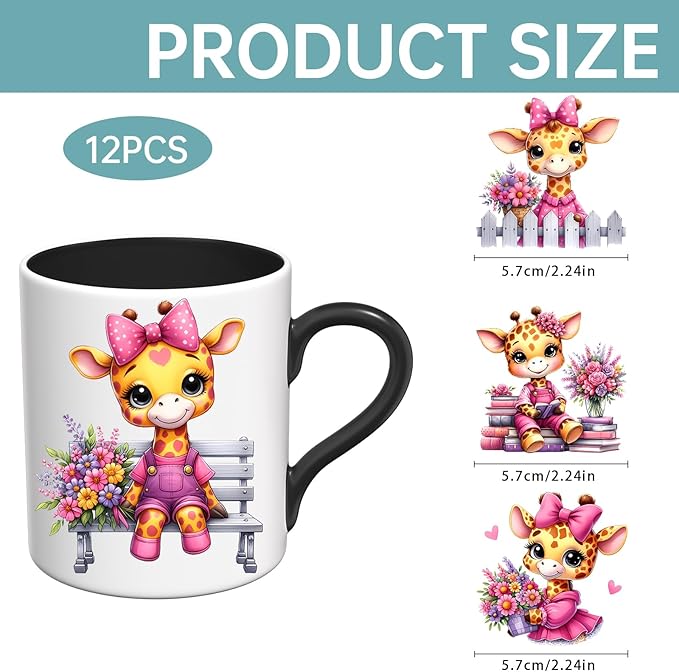 UV DTF Stickers - 12 Sheets Pink Cute Deer UV DTF Cup Wrap for Coffee Mugs Glass, DIY Decals for Tumblers, Waterproof Rub on Transfers for Crafts