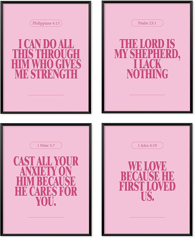 Locomiss Pink Christian Wall Art Decor Posters, Modern Bible Verse Prints by Unknown