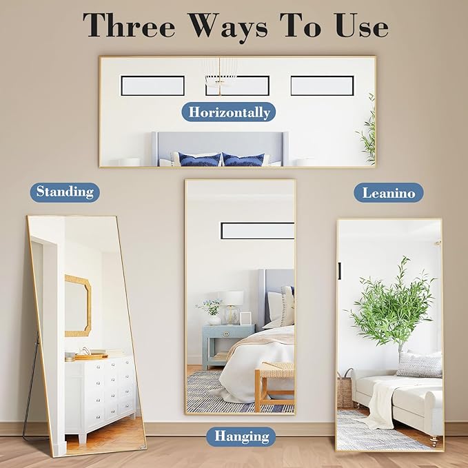 DUMOS Full Length Mirror with Stand 24"x65" Floor Standing Aluminum Frame - Image 5