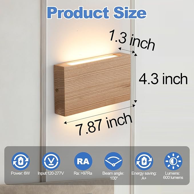 Wood Wall Sconce Indoor Wall Lights Hardwired 1 Pack Up and Down Wall Mount - Image 4