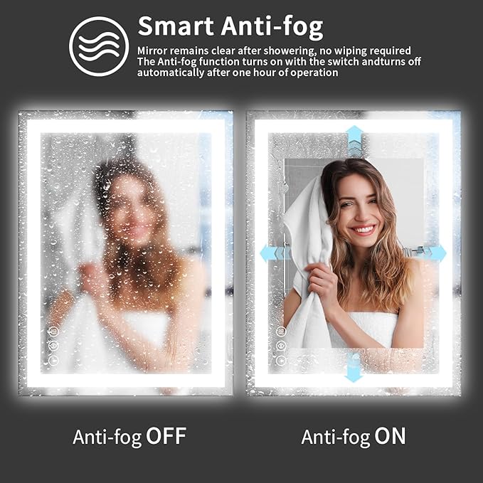 Koonmi 40"x32" LED Mirror for Bathroom, 90CRI Anti-Fog Vanity Mirror - Image 3