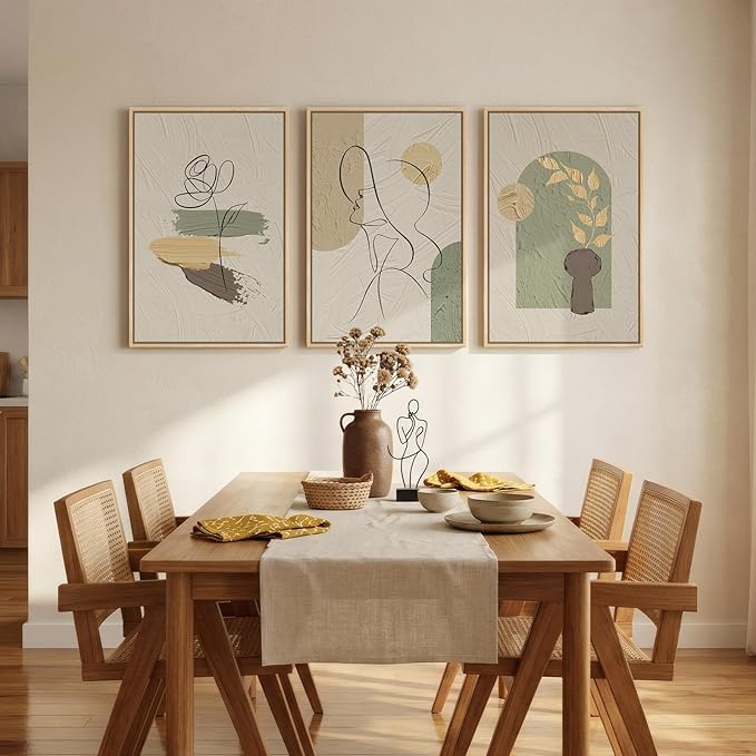 Framed Abstract Boho Wall Art for Living Room, 3 Piece Large Neutral Canvas - Image 3