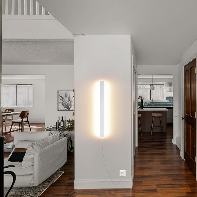 KELUOLY Modern Plug in Wall Sconces, 23.6 inch Frosted White LED Long Wall - Image 8