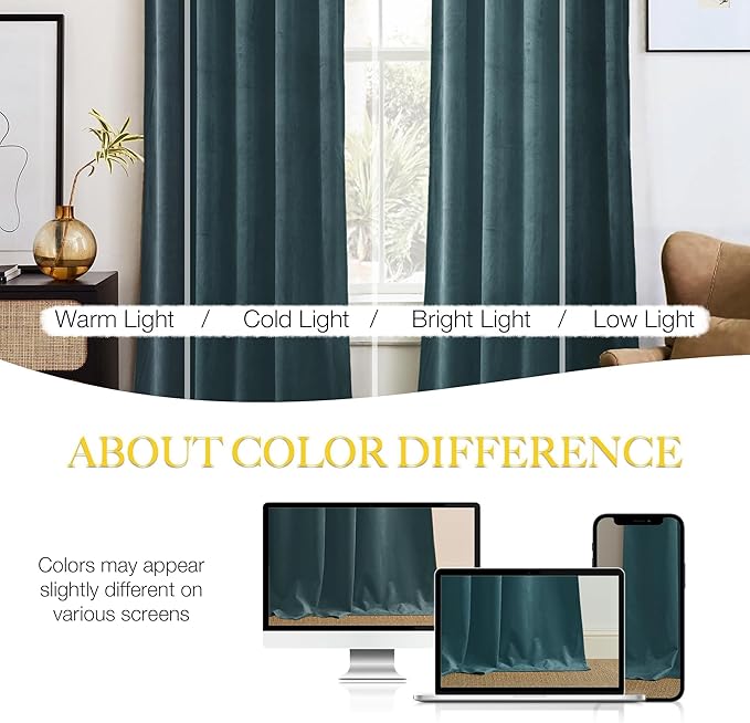 NICETOWN Room Darkening Greyish Blue Velvet Curtains, Rod Pocket Super Soft - Image 4
