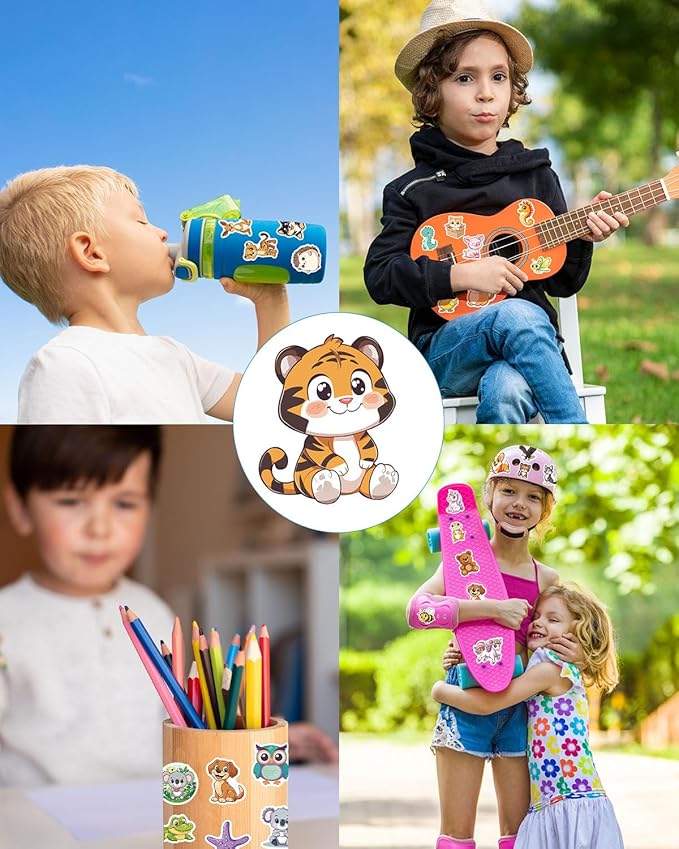 128 PCS Cute Animal Stickers for Kids - Vinyl Waterproof Decals for Laptop, Water Bottle, Phone Case – Fun Sticker Pack for DIY Crafts, Classroom Rewards, and Gift Bags