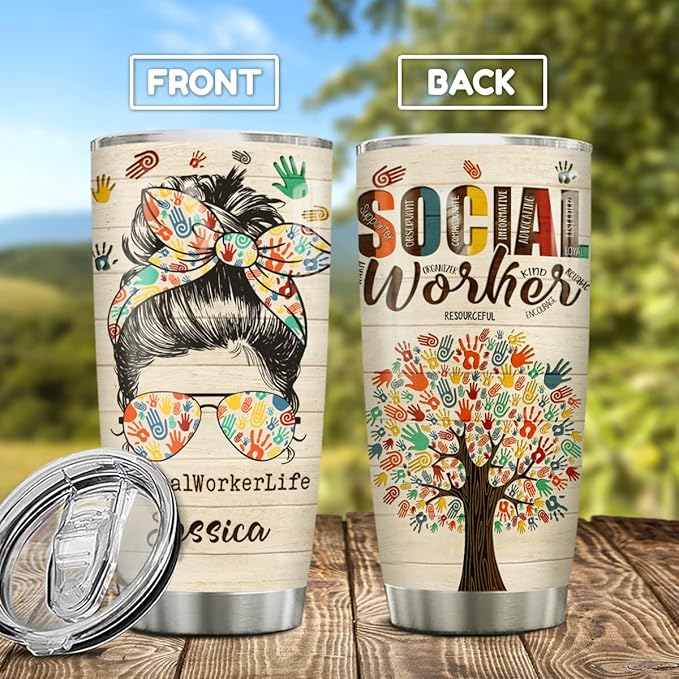 winorax Social Worker Gifts Personalized Social Workers Tumbler Stainless Steel Insulated 20oz 30oz Cup Coffee Tumblers Cups Gift Custom Name BSW MSW DSW Gifts For Women Appreciation Birthday