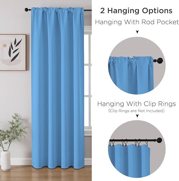 CUCRAF Light Blue Blackout Curtains 54 inch Length 2 Panels Set, Rod Pocket - Image 3